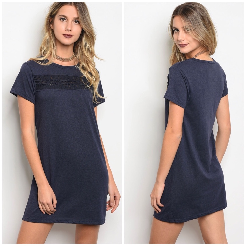 Navy Short Sleeve Mini Dress